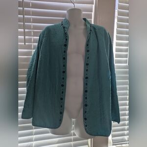 Alfred Dunner Womens Plus Size Chic Teal Open Jacket with Button Accents EUC 20W